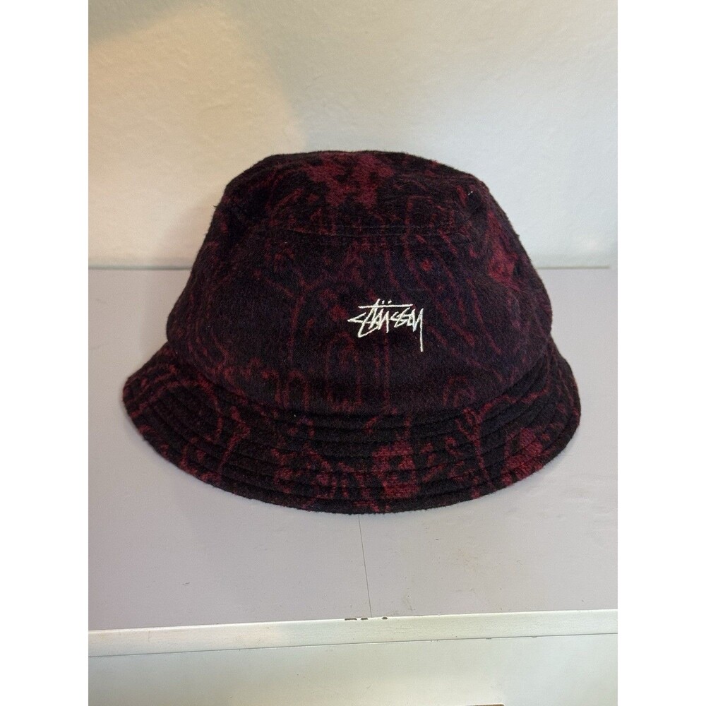 Stüssy Men’s Psychedelic Deep Bucket Hat (Red) Size Small/Medium